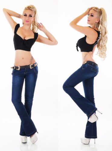 Femmes Bootcut Jeans Pantalon patte d/'eph denim stretch bleu foncé CEINTURE XS-XL r24