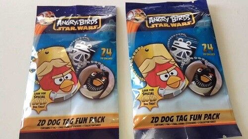4 PACK LOT ANGRY BIRDS STAR WARS DOG TAG BALL CHAIN 2 STICKERS AND CHECKLIST
