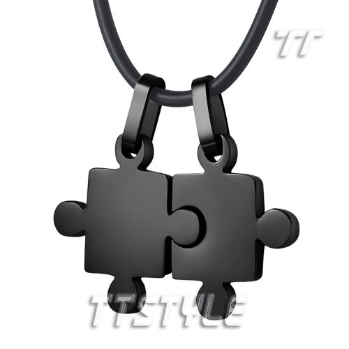 NP213D TT Black Stainless Steel Puzzle Pendant For Couple Two Free Chain