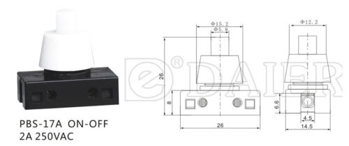 Weiß Druckschalter für Lampen 250V 2A  Schwarz