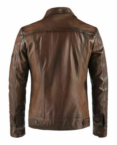 MENS GENUINE LEATHER JACKET SLIM FIT REAL BIKER RETRO NEW