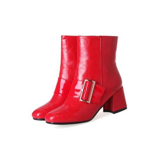 Details about   Women's Ankle Boots Chunky Heels Winter Toe Buckle Side Zipper Shoes Size 