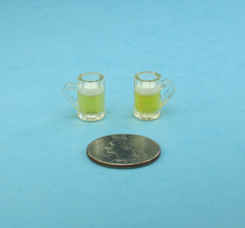 Set of 2 Dollhouse Miniature Realistic Filled Beer Mugs 1:12 Scale #ZB13