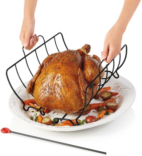 25-lb Home Kitchen Oven Cookware Nonstick Turkey Meat Roast Rack Server Lifter 