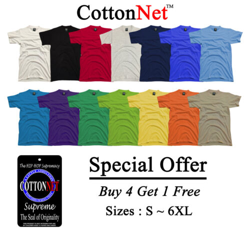 BUY 4 Get 1 Free CottonNet Round Neck T shirt Supreme Heavy Weight S-6XL Tee 