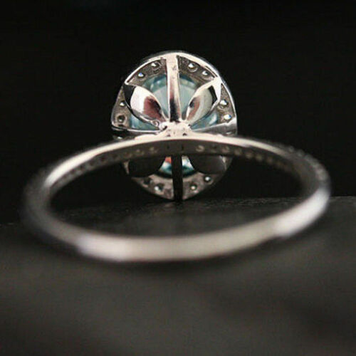Details about  / 2.50 Ct Light Blue Oval Cut Moissanite Halo Engagement Ring 925 Sterling Silver