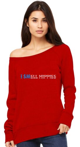 I Smell Hippies Funny Ronald Reagan USA Flag 4th Of July Off shoulder sweatshirt