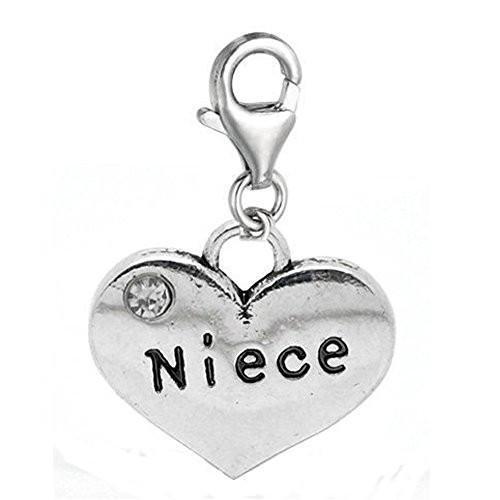 Clip on Niece Two Sided Heart Charm Pendant for European Jewelry w/ Lobster Clas 