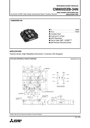 ES IGBT MODULE MITSUBISHI CM800DZB-34N 1700 V 800 a Dual Switch