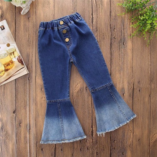 Children Kids Girls Vintage Jeans Splice Bell-bottoms Denim Pants Trousers YU