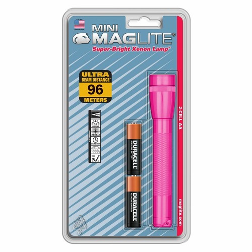Mini Maglite AA PINK torch with batteries 96m beam official Mag product