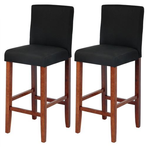Tabouret de bar bistro Tabouret 2er Set Chaise de cuisine tissu lin bois noir bh66sz-2