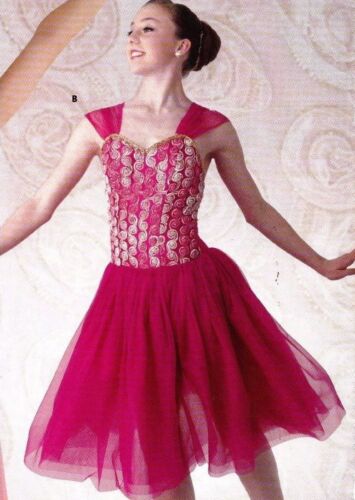 Dance costume Lyrical Ballet Ribbon Rosette Bodice Dark Pink ch//ladies sizes