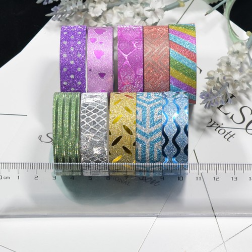 10 Rolls Glitter Washi Masking Tape DIY Decor Scrapbooking Masking 1.5cmx3m