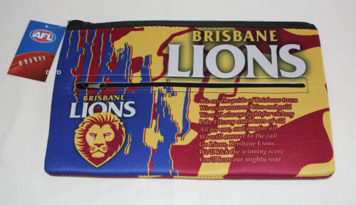 Brisbane Lions AFL Team Song Logo Printed Neoprene Zip Up Pencil Case New 