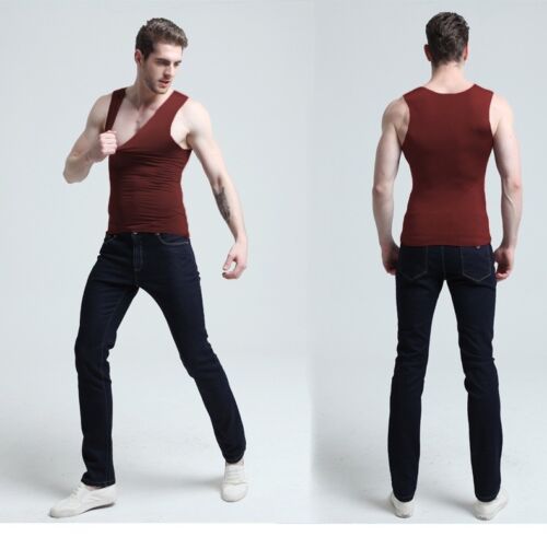 Men Sleeveless V Neck Shirt Ice Silk Slim Fit Stretchy  Seamless Vest Tank Top 