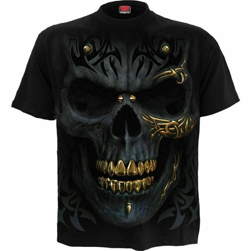 Spiral Direct BLACK GOLD Mens Skull//Reaper//Bullets//Tattoo//Rock//T Shirt//Clothing