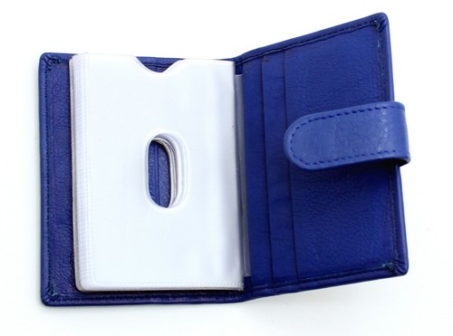 Véritable Cuir Souple Carte de crédit titulaire Wallet Case pour homme femme 602-Bleu