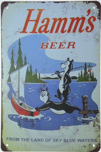 HAMM'S HAMMS BEER LAKE BEAR RETRO TIN METAL BEER SIGN BAR PUB MAN CAVE 8x12" NEW 