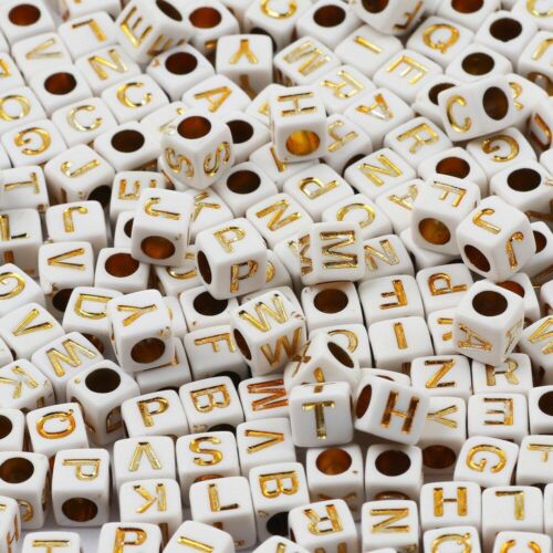 Beads Round Flat White And Gold Mixed Acrylic Letter For Jewelry Making 6-7mm 