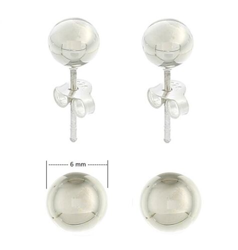 Handmade 925 Sterling Silver 6 mm Polished Round Ball Stud Earrings 