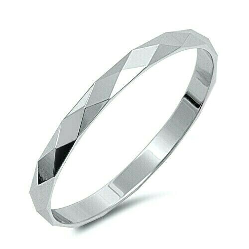 Diamond Cut Band Ring Genuine Sterling Silver 925 Jewelry Gift Face Height 2 mm