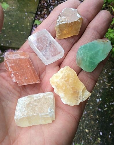 6 x ROUGH CALCITE 27mm BAG ID CARD ORANGE GREEN RED CITRINE GOLD CLEAR 25mm 