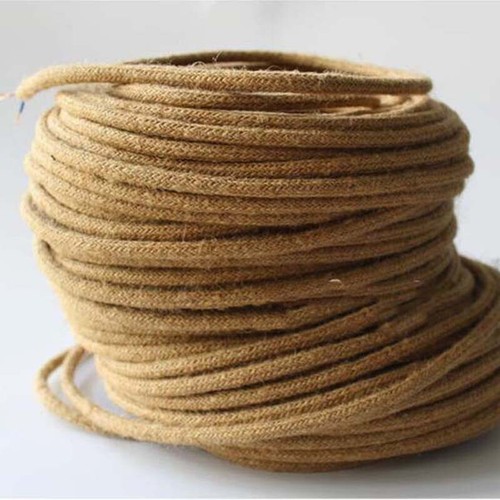 10mm Textilkabel Faser geflochten rund Jute-Seil Lampenkabel ca.10 mm 2 x0.75mm²