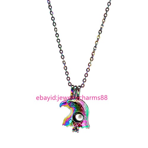 C629 Rainbow Multi Color Aigle Perle Cage Médaillon Collier Pendentif 18/"