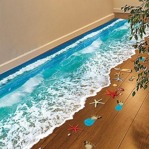 Beach 3D Floor Sticker Wall Vinyl Art Removable Mural Decals Living Room Decors 