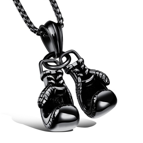 Titane Boxe Gant Collier Pendentif Chaîne Hommes Noirs la croyance bijoux cadeau EB
