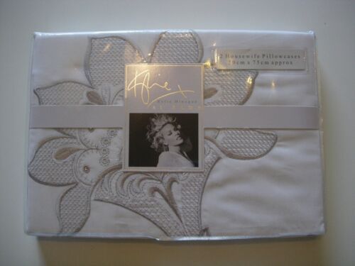 KYLIE AT HOME AUDREY WHITE PAIR OF PILLOWCASES BNIP