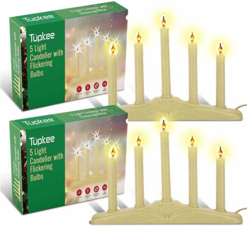 Christmas Candolier Window Candles 2 Pack 5-Lights with Flickering Bulbs