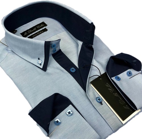 MENS SHIRT SMART CASUAL FORMAL OXFORD DOUBLE COLLAR LONGSLEEVE