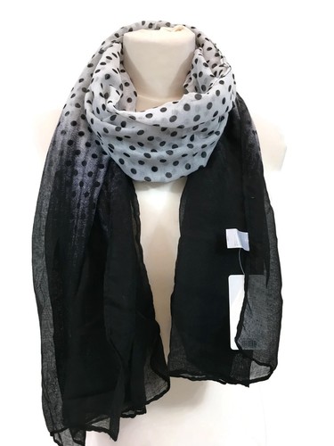 Womens Scarf Pashmina Wrap Black White Polka Dot Spots Monochrome Look