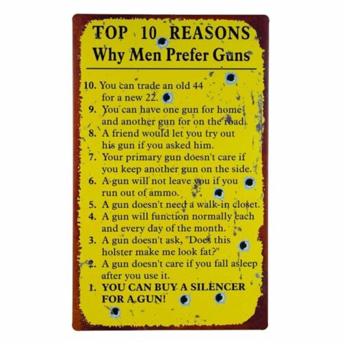 Top 10 Reasons men and gun Garage Bathroom, Kitchen Decor Funny Tin Sign 