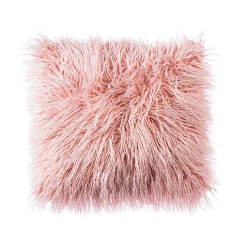 PINK FAUX MONGOLIAN FUR CUSHION COVER WITH FAUX SUEDE BACK 60X60CMS,24&#034;X24&#034;