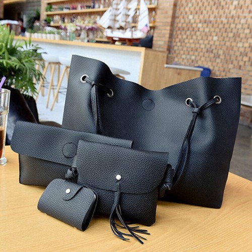 4pcs//Set Mode Femme Sac à Main en Cuir Porte-monnaie Porte-carte Sac Bandoulière