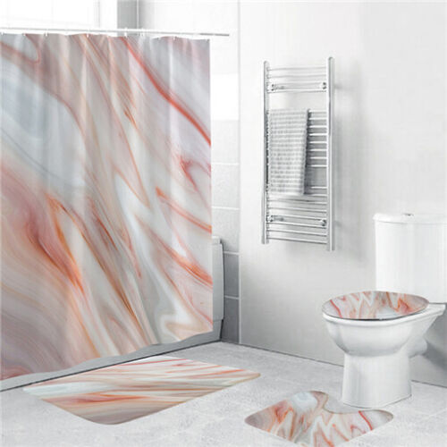 Marble Grain Shower Curtain Bathroom Rug Set Bath Mat Non-Slip Toilet Lid Cover 