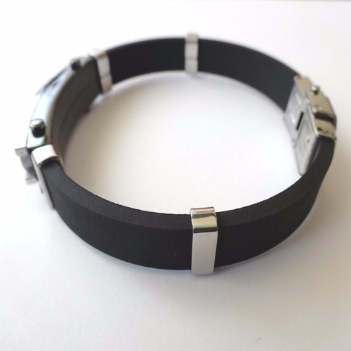 53 P 21,5 CM BRACCIALE UOMO IN ACCIAIO LUCIDO E BRUNITO CON CAUCCIU/' NERO