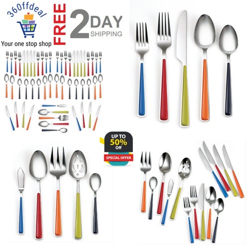 Cool 53-Piece Merengue Multicolor Flatware Set with Steak Knives Service for 8