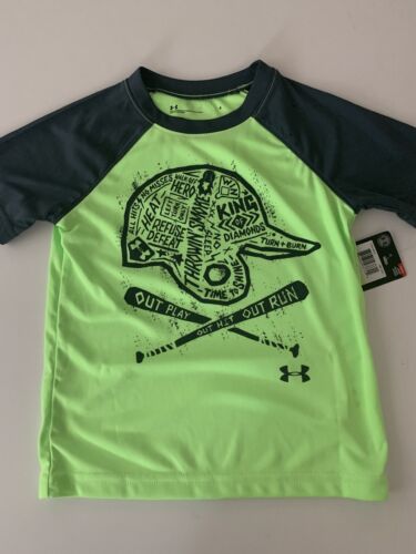 Details about   Under Boys Dri-fit Shirt Size 4 6 Neon Green Lime Grey Logo Baseball 