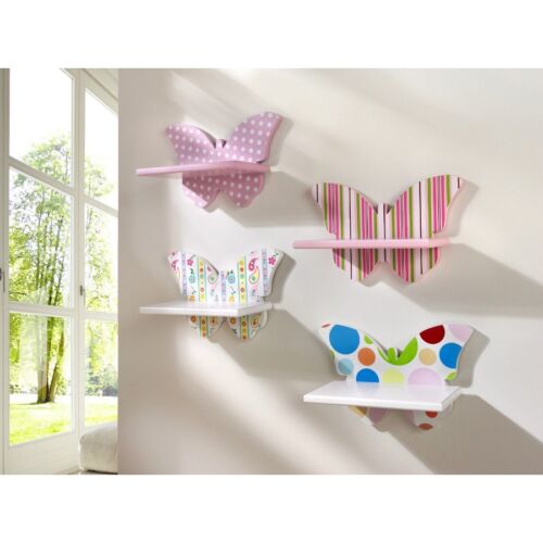 Shabby chic Wandregal in Schmetterlingsform mit bunten Punkten im Landhausstil
