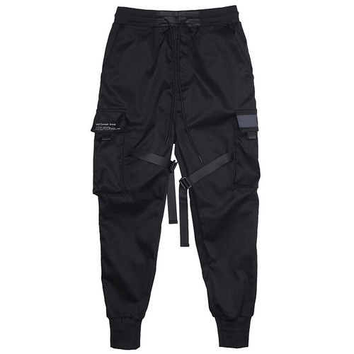 Men Tactical Cargo Harem Pants Joggers Street Hip Hop Trousers Punk Cool Black