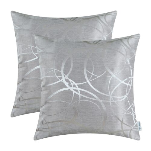 2Pcs Silver Gray Circles Rings Geometric Cushion Covers Pillows Covers 18 x 18" 