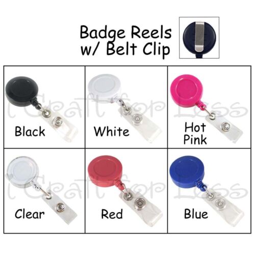 5 ID Badge Reels Lanyard with Belt PICK COLOR Slide Clip & Plastic Strap 