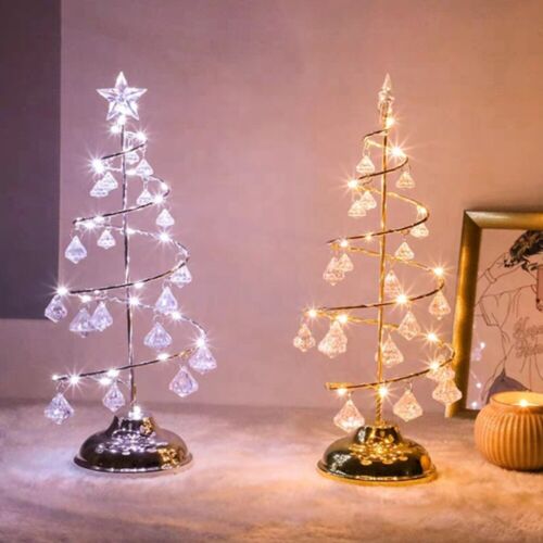 Christmas Tree Table Lamp Wired Led Light Up w/Crystal Home Decor Xmas Gift