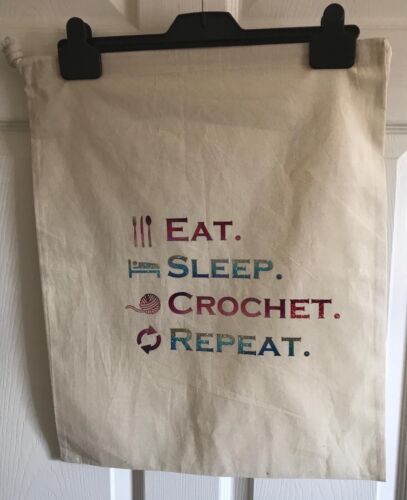 À tricoter crocheter projet Sac De Rangement Craft Laine Eat Sleep Crochet répéter 