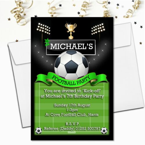 10 Personnalisé Garçons Football Football Fête D/'Anniversaire Invitations N108