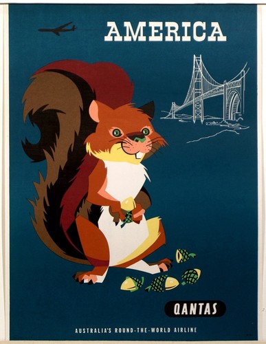 A1 SIZE art painting qantas vintage travel America Squirrel print Australia